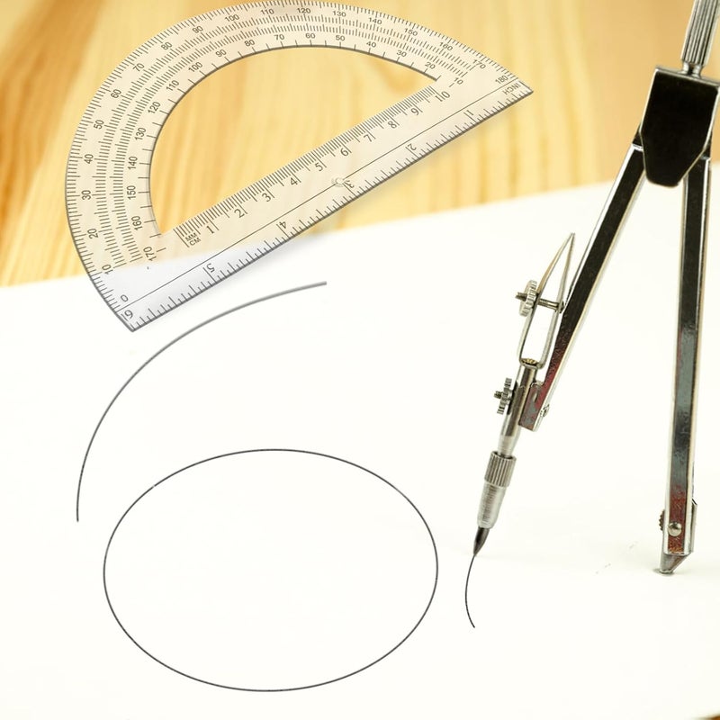 Tdfronien Students Geometry Math Set, Drawing Compass and 6 Inch Transparent Swing arm Protractor 180 Degree Math Protractor (Transparent) - Image 5